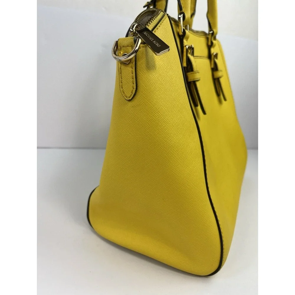 Michael Kors Ciara Large Saffiano Leather Top Zip Satchel Tote Bright Yellow